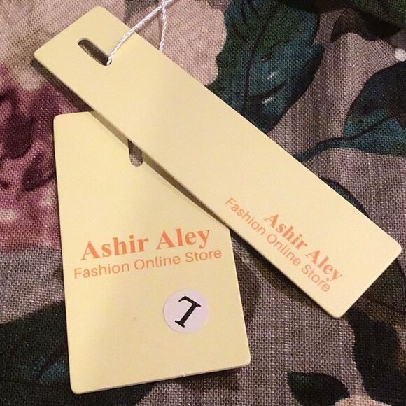 Ashir Aley Taupe Rose Floral Print Linen Blend Popover Sheath Tunic Top / Dress - Picture 13 of 15